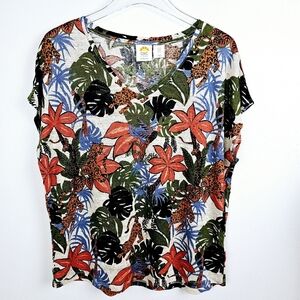 C&C California Linen Tropical Palm Cheetah Tiger Shirt NWT